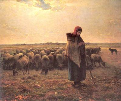 Shepherdess with her Sheep Jean Francios Millet
